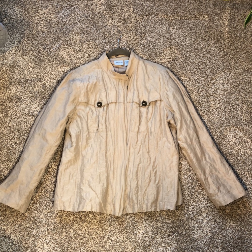 Chico’s Washable Silk Blend Jacket, 12, Taupe